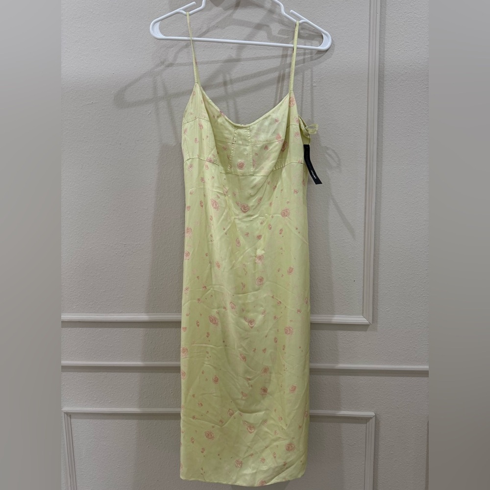 Essentials DKNY lemon lime corsette midi slip dress w/ pink rose florals size 6